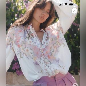 Princess Polly Petal & Pup White Floral Linen Blend Blouse. Size M. NEW!